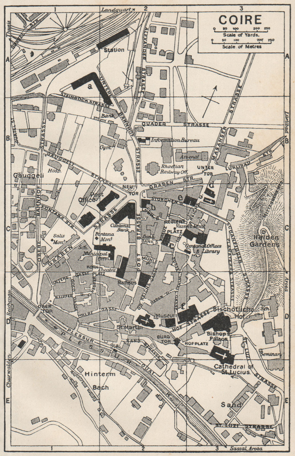 CHUR COIRE. Vintage town city map plan. Switzerland 1930 old vintage chart